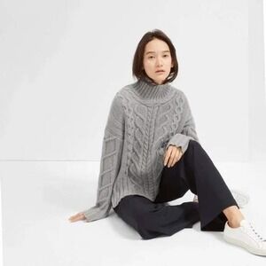 Everlane The Wool Cashmere Cable Knit Turtleneck Mock Neck Sweater Gray S
